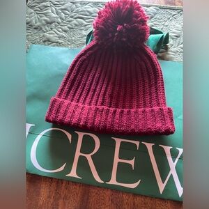 J. Crew NWOT Deep Red Knit Hat with Pom Pom